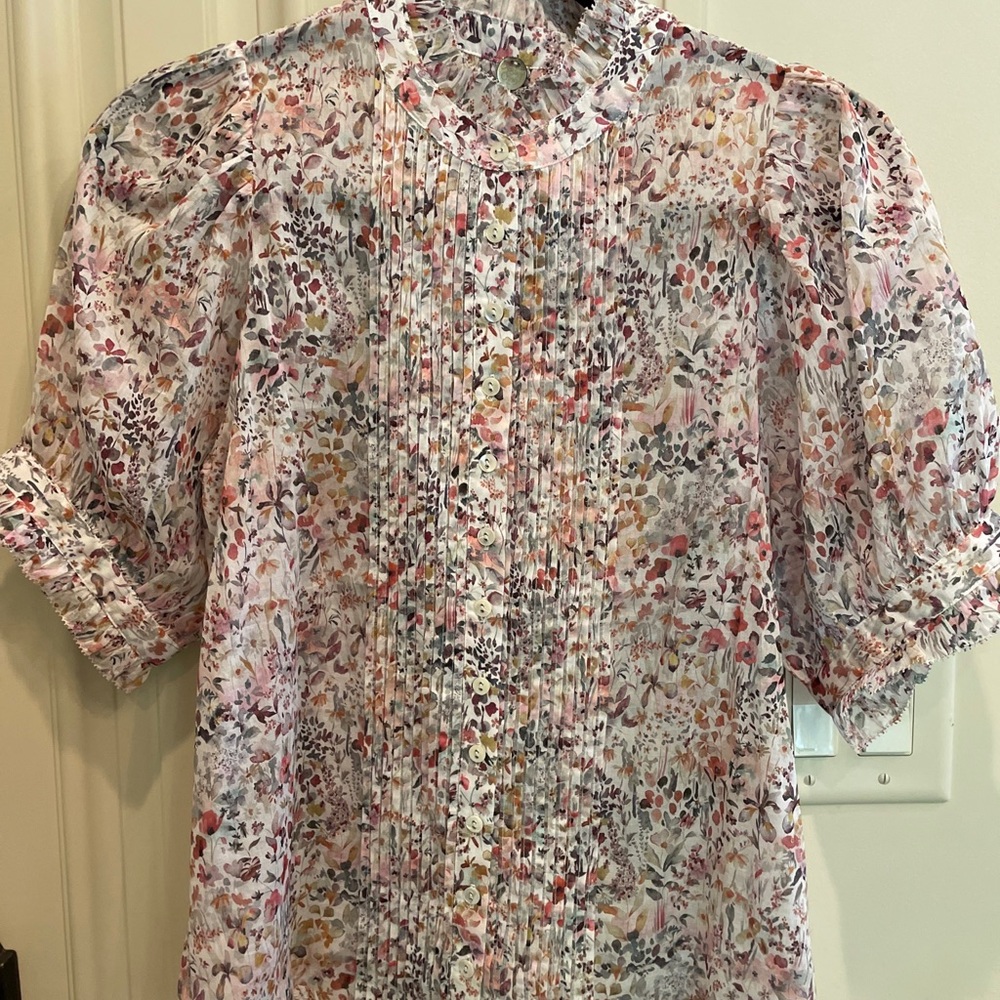 NWT Margaret O’Leary bistro blouse top floral liberty fabric puff sleeve - XS